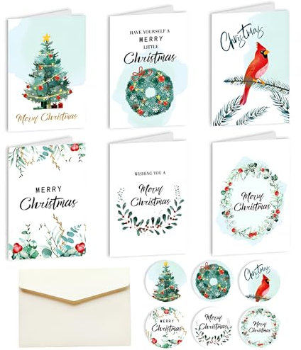 Tcnzdy 12 Stück Weihnachtskarten Mit Umschlag Set, A7 Weihnachtskarten Inkl Extra Umschläge & Sticker Hochwertiges Postkarten Set Zu Weihnachten Weihnachtskarten Mit Umschlag Set In Premium Qualität