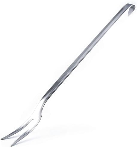 Forchettone da Cucina in Acciaio Inox 35 cm MADE IN ITALY Forchettone per Carne con Gancio Resistente al Calore per Arrosti BBQ e Grigliate Accessorio da Cucina Lavabile in lavastoviglie