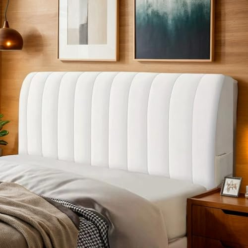 RICPYOIU Stretch Bett Kopfteil Bezug Samt Volle Größe All-Inclusive Elastic Kopfteilbezug Zur Schlafzimmerdekoration,Weiß,220cm