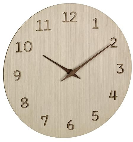 TFA Dostmann Analoge Wanduhr aus Holz, 60.3072.01, inkl 3D Ziffern und Zeiger, Uhr für Küche/Wohnzimmer/Büro, Dekoobjekt, batteriebetrieben, 30 cm Durchmesser, braun