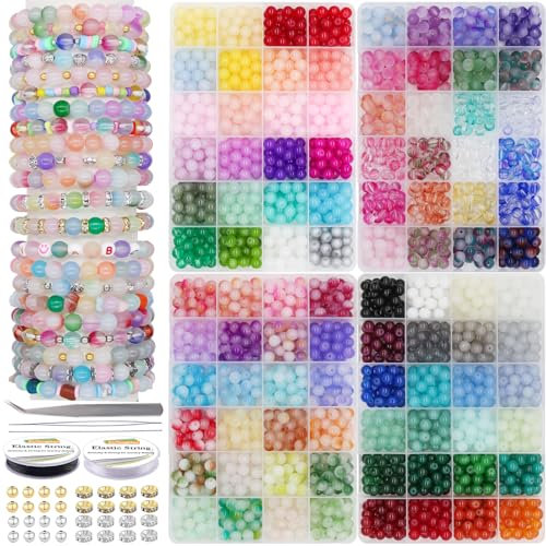 EuTengHao 8mm perles de verre pour la fabrication de bijoux perles de cristal rondes 96 couleurs avec des perles d'espacement cordes élastiques pour DIY Crafts