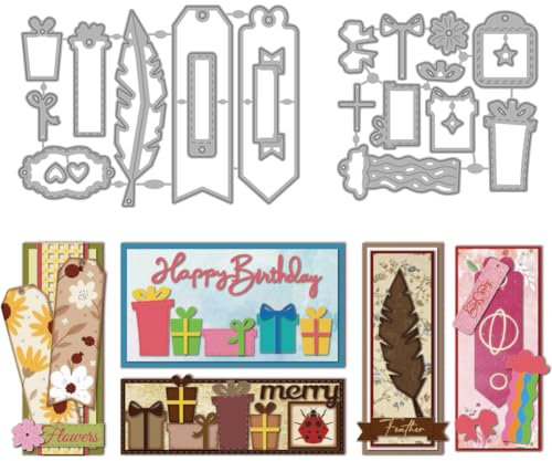 MAYJOYDIY Lesezeichen Etiketten Stanzformen Vintage Feder Metall Stanzformen Geschenkboxen Präge Und Stanzschablonen Für Scrapbooking Bastelpapier Grußkarten Geschenkdekoration