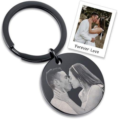 TMT Runder Schlüsselanhänger Personalisiert mit Foto | Ideales Geschenk für Freund, Partner oder Männer | Einzigartige Personalisierte Geschenke mit Gravur aus Edelstahl in Schwarz