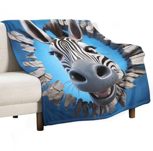 Plaid Zebra Decke 150x200cm Kuscheldecken Wärme Sanft Flauschig Flanell 3D Tier Blanket Weich Fleecedecke Bettüberwurf