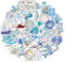 50 Pcs Blue Ocean Stickers, Waterproof Adhesive Sea Creature Themed Stickers Funny Blue Marine Life Decals for Scrapbook Luggage Journal Water Bottle Decoration