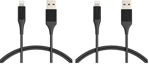 Amazon Basics Cable USB-A a Lightning, 2.0 colección avanzada, 2 Unidad, cargador para iPhone con certificación MFi, color negro, 0.9 m (Paquete de 2)