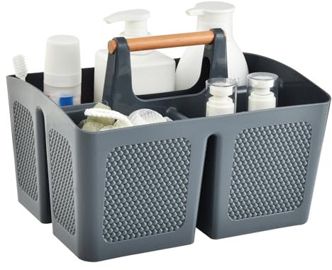 ALINK Portable Dusche Caddy Korb mit Fächern, Kunststoff geteilt Reinigung Caddy Organizer Storage Tote mit Griff für Bad, Hochschule, Schlafsaal Zimmer Essentials - Grau