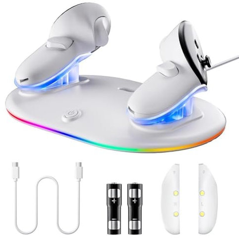 Compatible with Meta Quest 2/3/3s VR Controller Charging Dock Stand for Game Controllers - Fast Charging Station with LED Indicator (White)