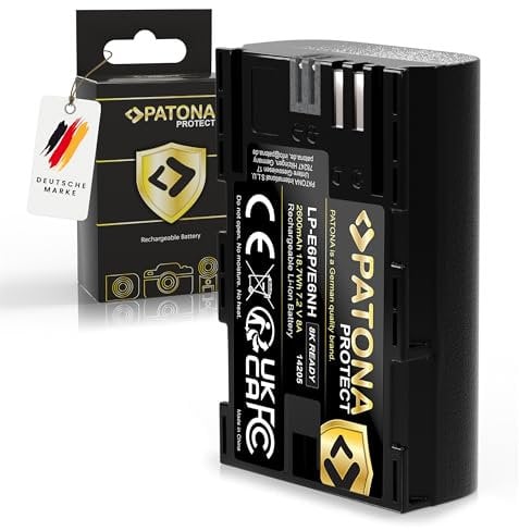 PATONA Protect LP-E6P E6NH Akku, 2600mAh 18,7Wh 6A 8k-fähig, Ersatzakku für Canon LP-E6NH LP-E6N LP-E6 kompatibel mit EOS R5 Mark II R5C R6 R6II R7 5D Mark II III IV 6D 7D 60D 70D 80D 90D XC10 XC15