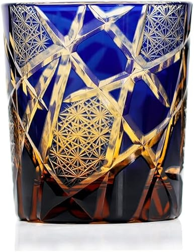 LOUISEYUN Altmodische Gläser Edo Kiriko Kristall-Whiskygläser, Kobaltblau, 266 ml, Weinglas mit Geschenkbox für Whiskey, Scotch, Bourbon, Cocktail und Saft