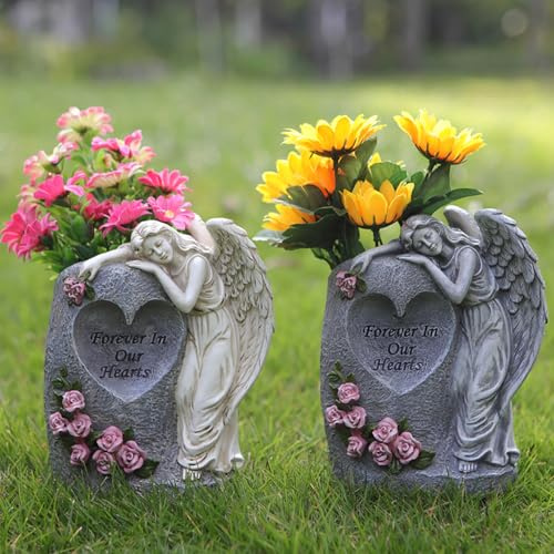 Vase funéraire avec lampes solaires - Résistant aux intempéries - Avec piquet en résine - Pour cimetière - Pour décoration de pierre tombale