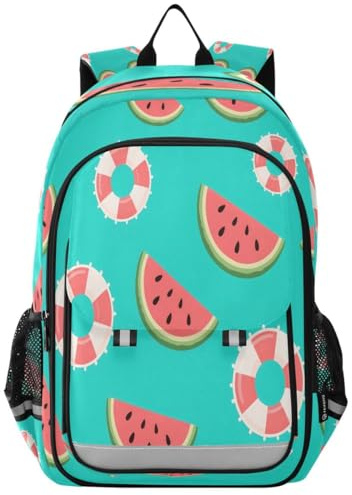 Primary Mittelschulrucksack, Wassermelonen-Schwimmring-Muster, Kinderbuchtaschen für Teenager, Kindergarten, robust, wasserdicht, leicht, langlebig, Alter 6–12 Jahre, Mehrfarbig, Einheitsgröße