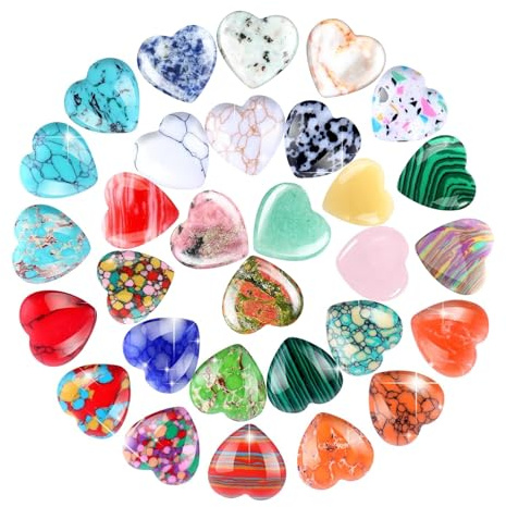 30 Pièces Pierres Précieuses pour Enfants, Pierres Naturelles en Forme de Cœur, Ensemble de Pierres Porte-Bonheur Colorées, 30 Couleurs Pierres de Guérison, Pierres Porte-Bonheur (Couleur Aléatoire)