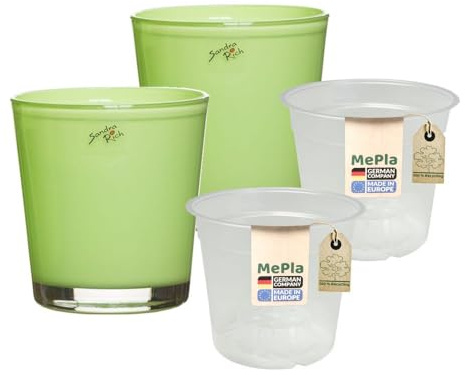 MePla - 2 Stück - Sandra Rich - Glas-Orchideenkübel ø 12,5 Hellgrün Pflanztopf Orchidee ø 12, hochwertiges Wohnambiente