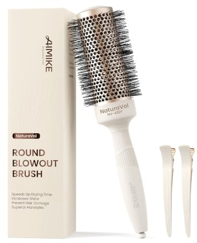 AIMIKE Rundbürste zum Föhnen, NaturaVol Medium Runde Haarbürste, für Blow Drying & Styling, Boost Volumen & Glätte, mit 2 Clips (43mm Fass, 63mm mit Borsten)