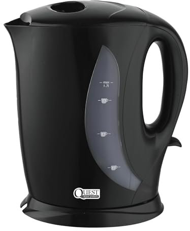 Quest 1.7 L Low Wattage Electric Kettle – 1000 W Black Cordless Kettle with Removable Filter – Ideal for Camping, Caravans & Low Power Sites