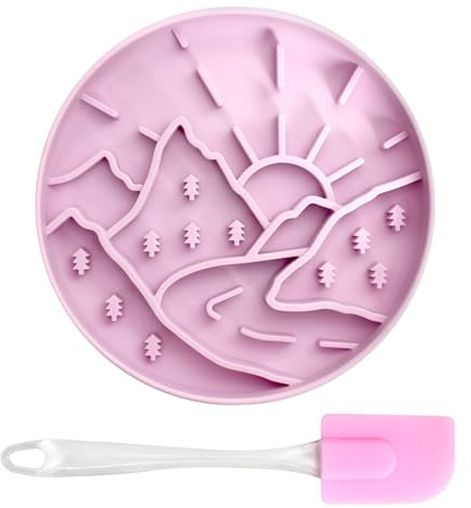 Slow Feeder Dog Bowl Silicone with Large Suction Cup at The Bottom Dog Food Bowl with a Scraper Cat Slow Feeder for Dry Food, Wet Food, Canned Food or Frozen Puree, 20x20x4 cm