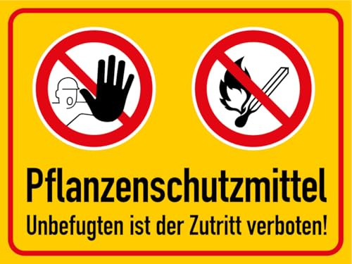 Alu-Schild Kombi + Text „Pflanzenschutzmittel Unbefugten ist der Zutritt verboten“ Verbotszeichen Symbole nach ISO 7010 | 20x15 cm Made in Germany