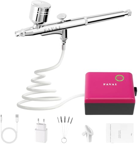 FAVAI Airbrush-Kompressor, Mini, tragbar, mit doppeltem Modus (Rosa)