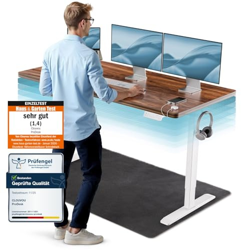 CLOUVOU ProDesk Höhenverstellbarer Schreibtisch elektrisch [TESTSIEGER] | 140x70cm | Dual-Motor Schreibtisch höhenverstellbar elektrisch | Elektrischer Schreibtisch mit Memory, 2X USB & Kabelversteck