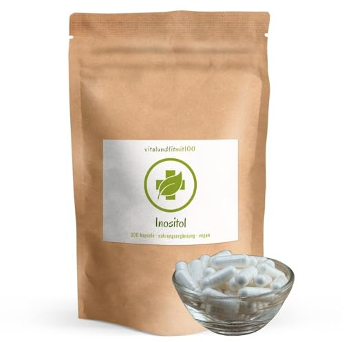 vitalundfitmit100 Inositol (Vitamin B8) 200 Kapseln hochdosiert, vegan, ohne Zusätze