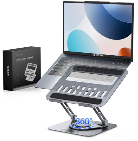 ORICO Supporto PC Portatile Ergonomico, Laptop Stand Regolabile con Base a Rotazione 360°, Supporto Laptop Ventilato per Scrivania, Compatibile con Notebook e Tablet da 11-17 - ST12, Grigio