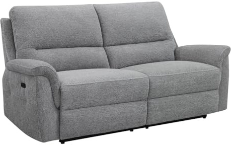 Meubletmoi Sofa Relax 3-Sitzer L 196 cm Doppelsitz, elektrisch, motorisiert, aus weichem Stoff, Grau – moderne und entspannte Atmosphäre – Leonie