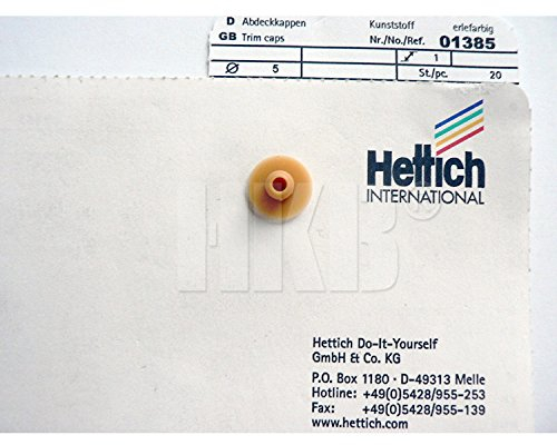 HKB ® 20 Stück Abdeckkappen zum Eindrücken, Kunststoff, Farbe: erle/buche, ø = 5mm, Hersteller Hettich, Artikelnr. 1385