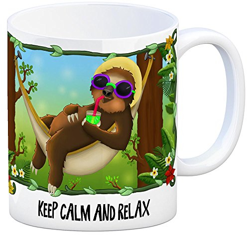 trendaffe Kaffeebecher mit Faultier in Hängematte Motiv und Spruch: Keep calm and relax