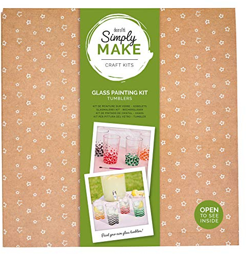 Simply Make Glass Painting Kit (4pk) Tumblers - Art & Craft Set - Including Paints, Paint Brush, Tumbler Glass & Mixing Palette - Customisable Artist Stained Glass Design - For Kids & Adults