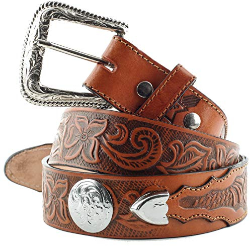 S&S Punzierter Rindsledergürtel, Westerngürtel mit Conchos (44 inch = 111cm)