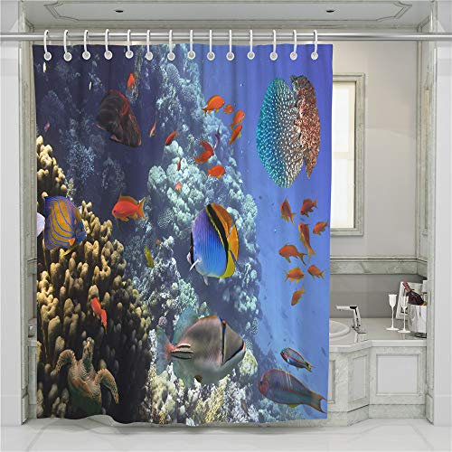 Treer Anti Moisissure Imperméable Rideaux de Douche et 12 Crochets, Rideaux pour Maison Salle de Bain Douche Impression 3D d'animaux Marins (Poisson Rouge,180x200cm)