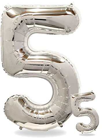 FUNXGO folienballon 5 Silber set - 2 Stück -100 & 38cm- luftballons Zahlen 5-5 Geburtstag - XXL Riesenzahl Geburtstagsdeko Set luftballon 5 silber ballon 5