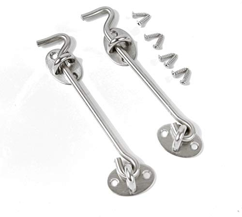 Jrancc Supporto per finestra Supporto 2PCS Gancio per porta cabina Chiusura per occhio 6 pollici Acciaio inossidabile Argento Per tenere aperta una porta o cancello