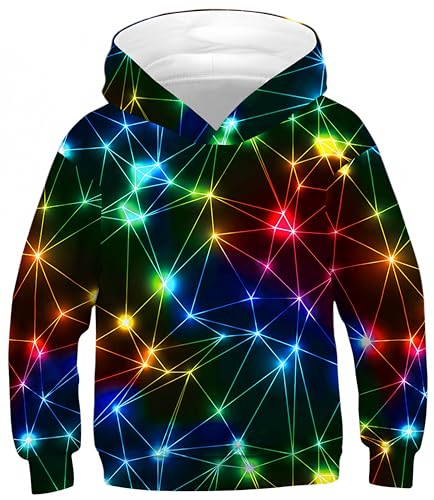 Ocean Plus Jungen Kapuzenpullover Bunt Teens Hoodie Kinder Langarm Pulli mit Kapuzen Sweatshirt Unisex Pullover (XS (Körpergröße: 115-120cm), Bunte Lichter)