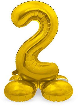 Folat 64702 - Folienballon Zahl 2 - Gold mit Basis ca. 81 cm, 8714572647021