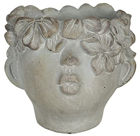 Clayre & Eef Blumentopf Übertopf Klein XS Skulptur Kopf Shabby Stein Grau