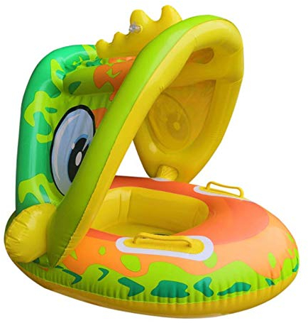 i-QiQi Baby Pool Float,Dinosaur Baby Swim Ring with Sun Canopy -Baby Swim Ring,Inflatable Swimming Ring Infant Baby Floatie Spring Float Pool Fit Safety Seat Kid's Water Toys