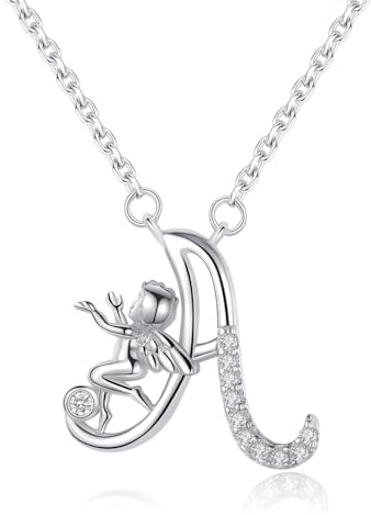 VIKI LYNN Initial Halskette für Damen 925 Sterling Silber Alphabet Buchstaben A und Engel Halskette