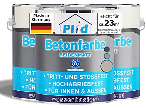 Plid® Betonfarbe Innen & Außen Frostsicher Kieselgrau 2,25L - Flüssigkunststoff Bodenbeschichtung - Betonfarbe Kellerboden - Bodenfarbe für Keller, Zement, Mauerwerk & Holz - Made in Germany