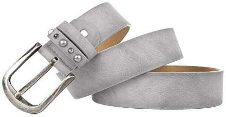 Zakatte • Damen schlichter Gürtel aus Kunstleder bis 130 cm F03 (Hellgrau, 95 cm)