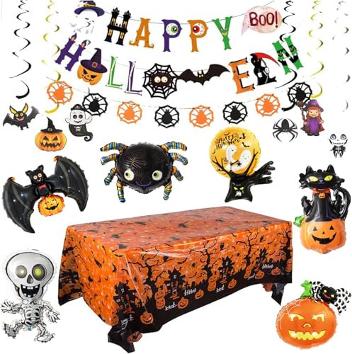 Decoración Casa, Bandera y Banderinas Happy Halloween, Juego de Decoración de Fiesta