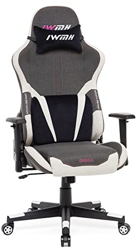 IntimaTe WM Heart Silla Gaming Tela, Silla Gamer Ergonómica, Oficina Silla Computadora con Reposacabeza Apoyo y Cojín Lumbar, Altura Ajustable Alto Respaldo Reclinable, Blanco+Gris Claro