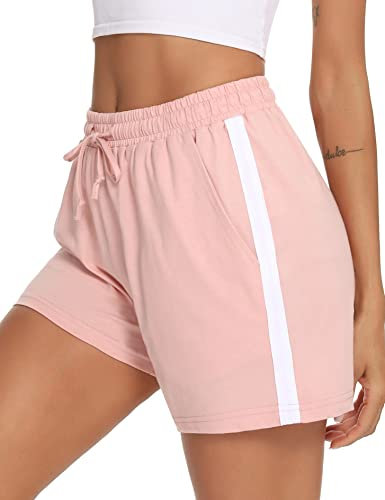 Litherday Pantaloncini Donna Estivi Cotone con Tasche Comodi Shorts Sportivi Morbidi per Casa Yoga Jogging Casual Rosa Chiaro S