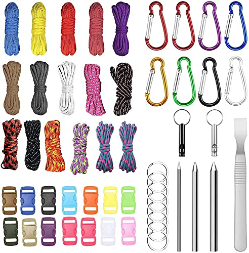 LUPATDY 16 Stück Farbe Paracord Armband, 3m Paracord 550 Multifarben Parachute Cord Armband Bänder Kit mit Schnallen Paracordbänder Steckverschluss für DIY Armbänder Hundeleine Lanyard Schlüsselbund
