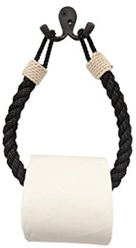 Assorted Collections Rope Toilet Roll Holder/Towel Holder with White Knots, Retro Style Wall Mounted Jute Toilet Paper Holder, Rustic Bohemian Design Nautical themed bathroom (Black Rope)