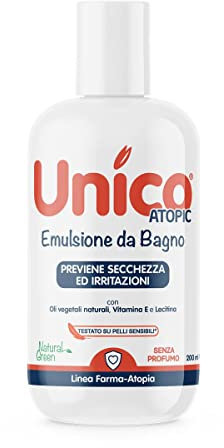 UNICO Bade-Emulsion - für die Haut bei ATOPISCHER DERMATITIS - verhindert Hauttrockenheit und pflegt die Haut - mit VITAMIN E - 200 ml