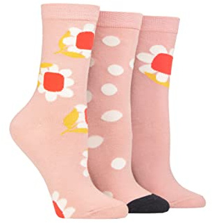 Caroline Gardner Ladies Patterned Cotton Socks Pack of 3 Pink Flowers 4-8