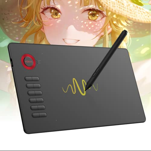VEIKK A15 Grafiktablett für PC, 10x6 Zoll Zeichentablett mit batterielosem Stift und 12 Express-Tasten zum Malen & Fotobearbeitung, kompatibel mit Windows, Mac, Linux, Chrome OS & Anroid