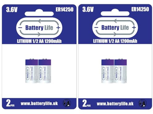 Battery Life Half AA 3.6v Batteries ER14250 ½ Lithium (4 pack) 1200mAh for Gas Meter Security Alarm System Dogwatch Collar